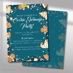 Blue Cookie Exchange Christmas Baking Party Invitation