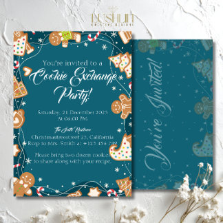 Blue Cookie Exchange Christmas Baking Party Invitation