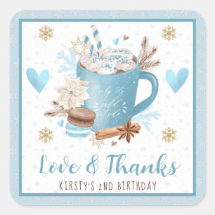 Blue Cookies & Cocoa Birthday Party Favor Square Sticker