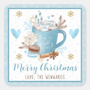 Blue Cookies & Cocoa Merry Christmas Square Sticker