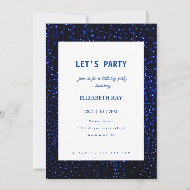 Blue cool disco birthday invitation (Front)