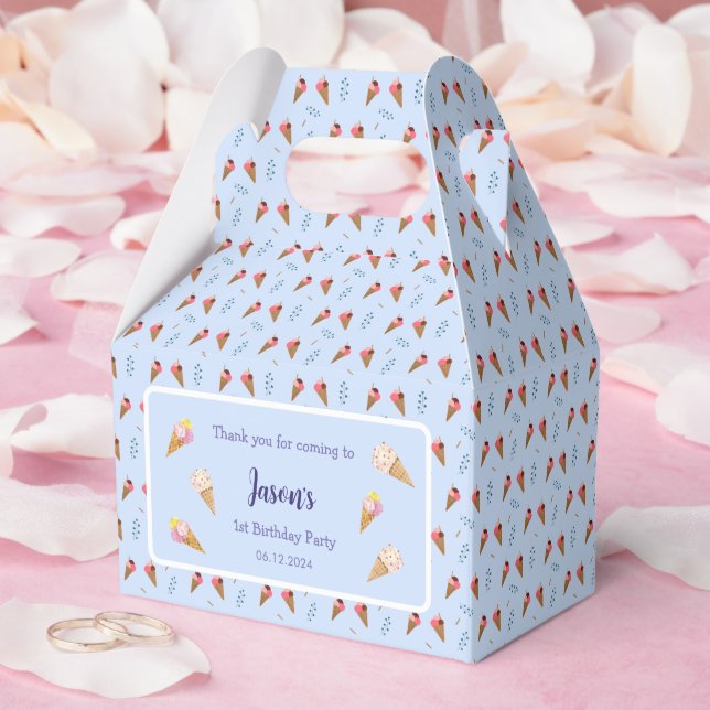 Blue Cool Ice Cream Cone Kids Boy Birthday Favour Box (Wedding)