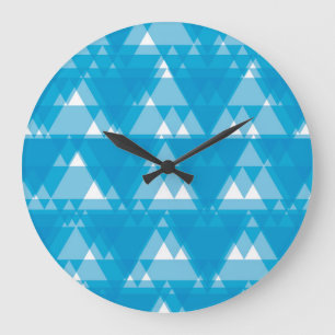 Blue, cool, modern, trendy overlapped triangles large clock