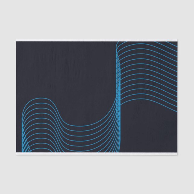 Blue, cool, modern, trendy, simple curvy lines tissue paper (Front)