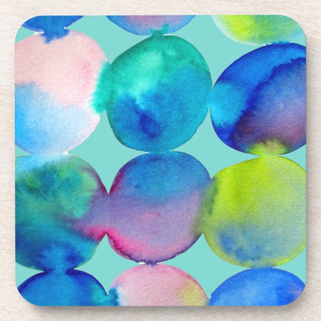 Blue cool watercolor abstract art coaster (Front)