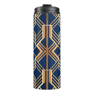 BLUE & COPPER ART DECO PATTERN THERMAL TUMBLER
