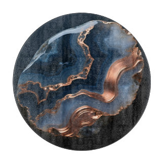 Blue Copper Banded Agate Gemstone Close Up Cutting Board