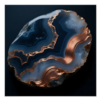 Blue Copper Banded Agate Gemstone Close Up Poster