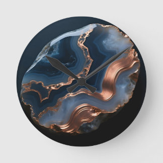 Blue Copper Banded Agate Gemstone Close Up Round Clock