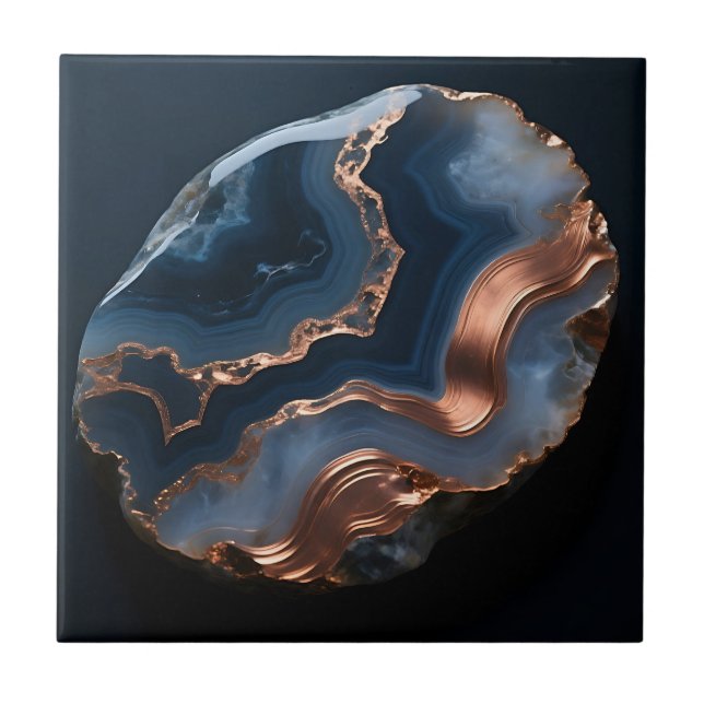 Blue Copper Banded Agate Gemstone Close Up Tile (Front)
