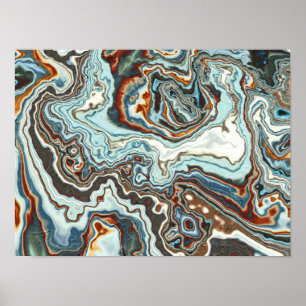 Blue Copper Marble Geode Flow Poster