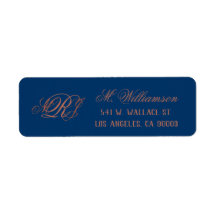 Blue Copper Monogram Wedding Return Address