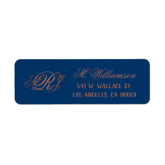 Blue Copper Monogram Wedding Return Address
