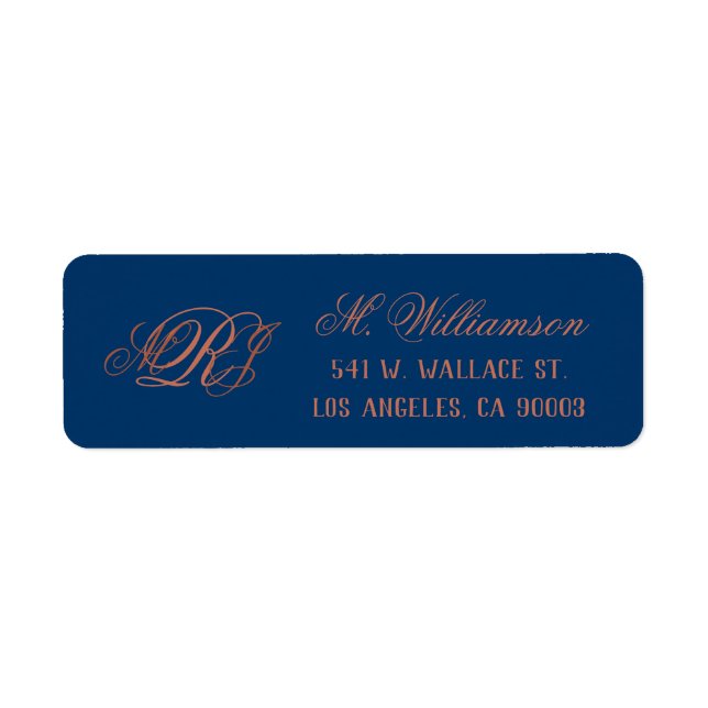 Blue Copper Monogram Wedding Return Address (Front)