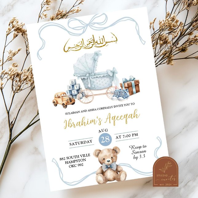 Blue Coquette Baby Carriage Arabian Baby Shower  Invitation (Creator Uploaded)