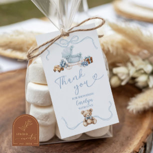 Blue Coquette Baby Carriage Baby Shower Gift Tag