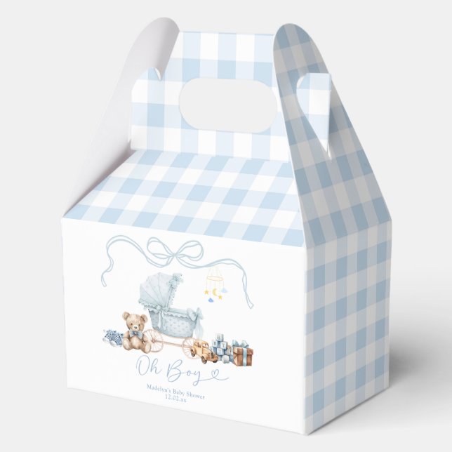 Blue Coquette Baby Carriage Boy Baby Shower Favour Box (Back)