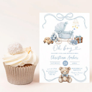 Blue Coquette Baby Carriage Boy Shower Invitation