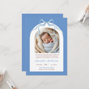 Blue Coquette Bow Arch Photo Baby Boy Aqiqah  Invitation