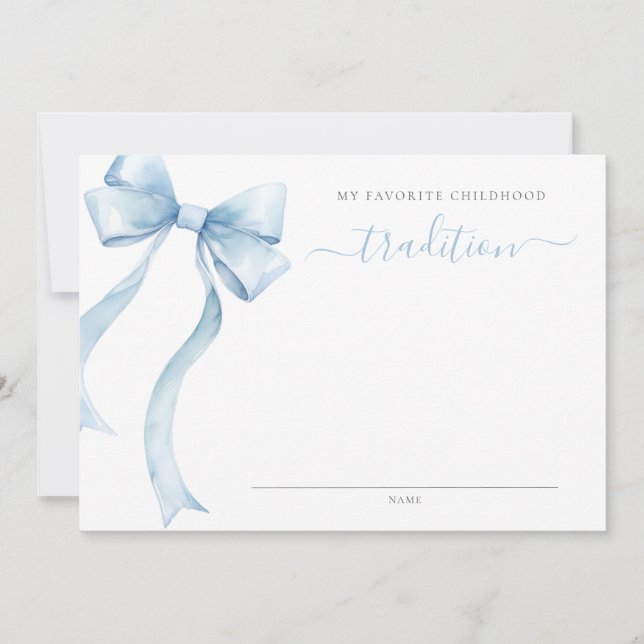Blue Coquette Bow Baby Shower Childhood Tradition  Card (Front)