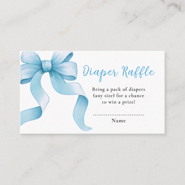 Blue Coquette Bow Baby Shower Diaper Raffle Enclosure Card (Front)