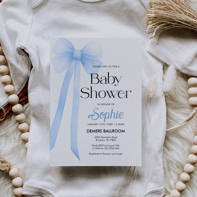 Blue Coquette Bow Baby Shower Invitation (Creator Uploaded)