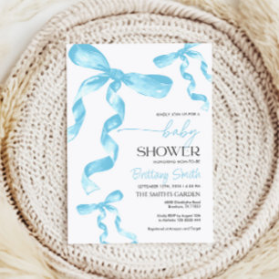 Blue Coquette Bow Baby Shower Invitation