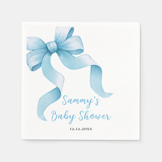 Blue Coquette Bow Baby Shower Napkin (Front)