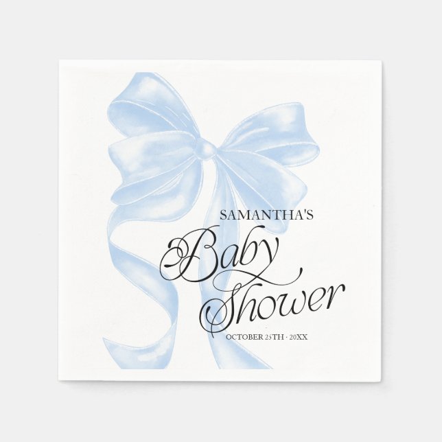 Blue Coquette Bow Baby Shower Party Napkins (Front)