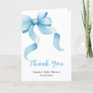 Blue Coquette Bow Baby Shower Thank You Card