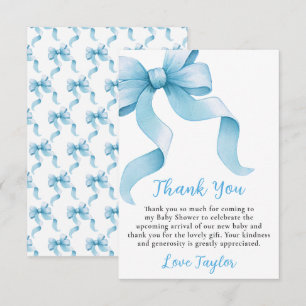 Blue Coquette Bow Baby Shower Thank You Card