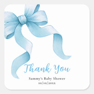 Blue Coquette Bow Baby Shower Thank You Square Sticker