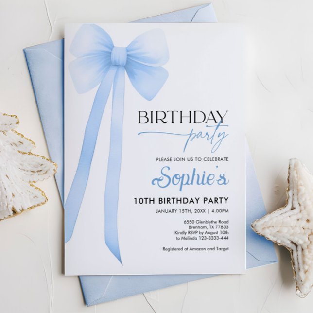Blue Coquette Bow Birthday Invitation (Creator Uploaded)