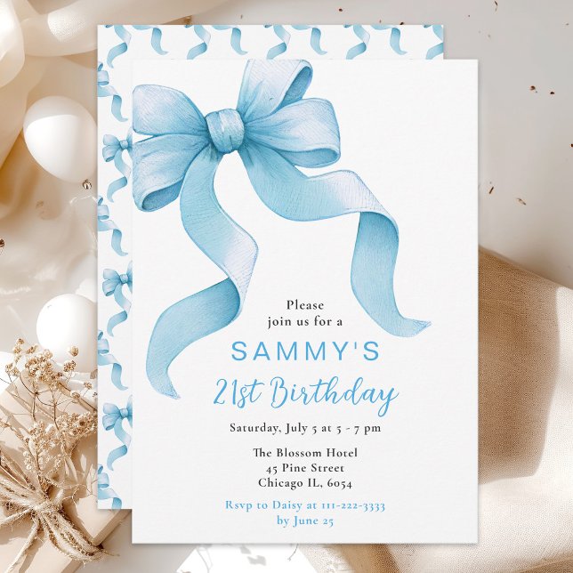 Blue Coquette Bow Birthday Party Invitation (Creator Uploaded)