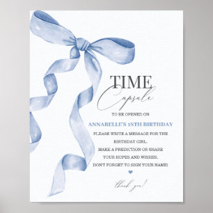Blue Coquette Bow Birthday Time Capsule Party Sign