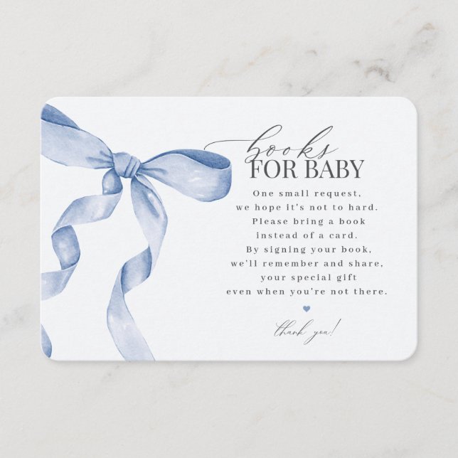 Blue Coquette Bow Books For Baby invitation insert (Front)