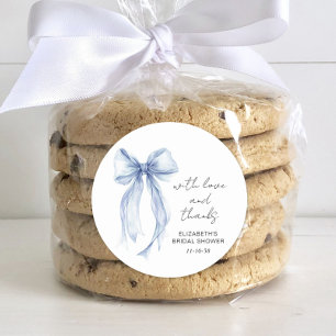 Blue Coquette Bow Bridal Shower Thank You Classic Round Sticker