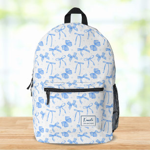 Blue Coquette Bow Custom Name  Printed Backpack