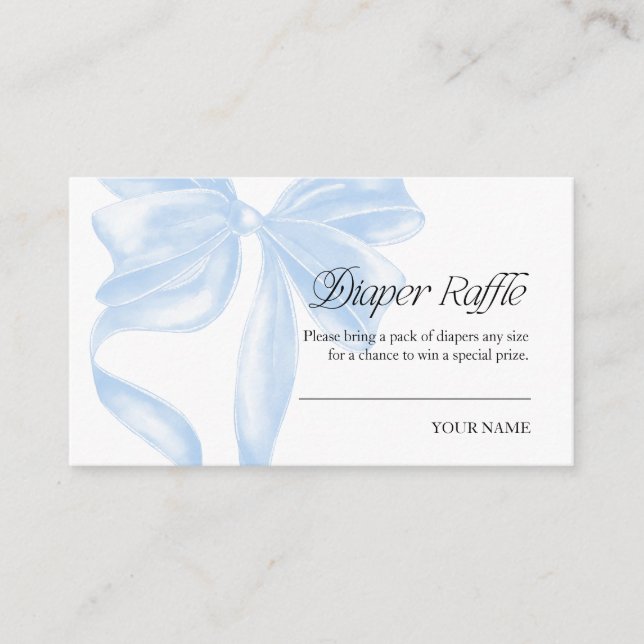 Blue Coquette Bow Diaper Raffle Enclosure Card (Front)