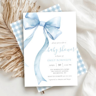 Blue Coquette Bow Gingham Boy Baby Shower Invitati Invitation