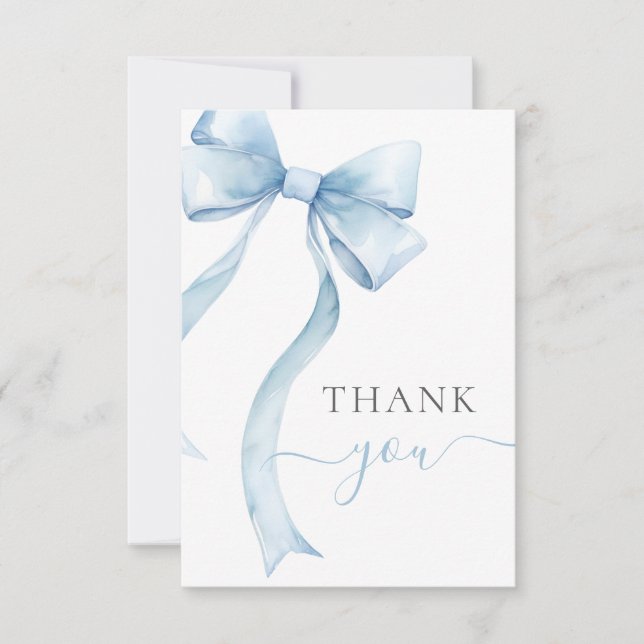 Blue Coquette Bow Gingham Boy Baby Shower Thank You Card (Front)