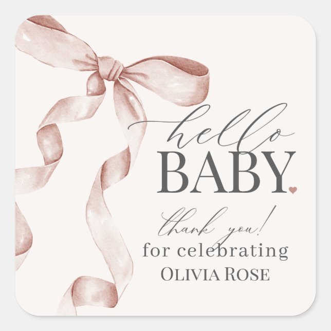 Blue Coquette Bow Girl Baby Shower Favour Square Sticker (Front)