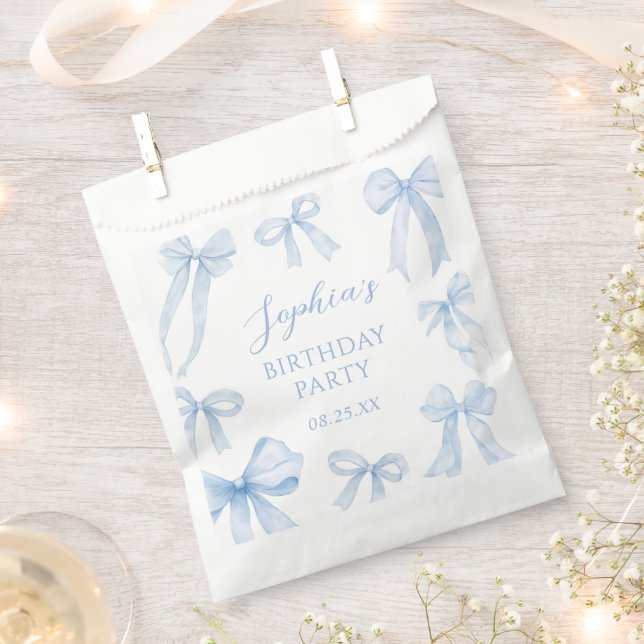 Blue Coquette Bow Girl Birthday Party Favour Bags (Clipped)