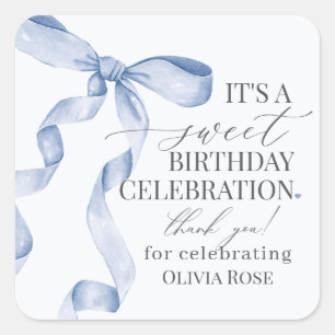 Blue Coquette Bow Girl Birthday Party Favour Square Sticker