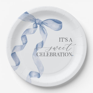 Blue Coquette Bow Girl Birthday Party Shower Decor Paper Plate