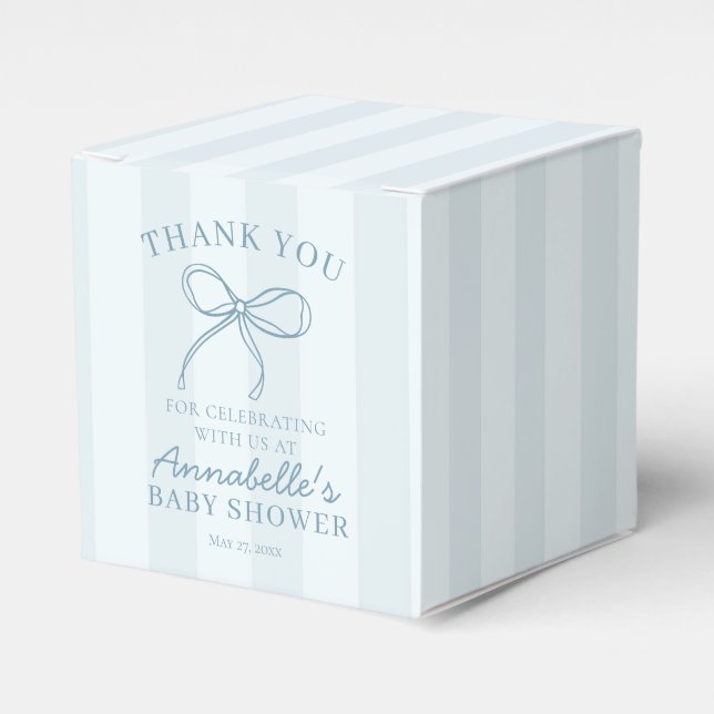 Blue Coquette Bow Pastel Baby Shower Dessert Favour Box (Front Side)