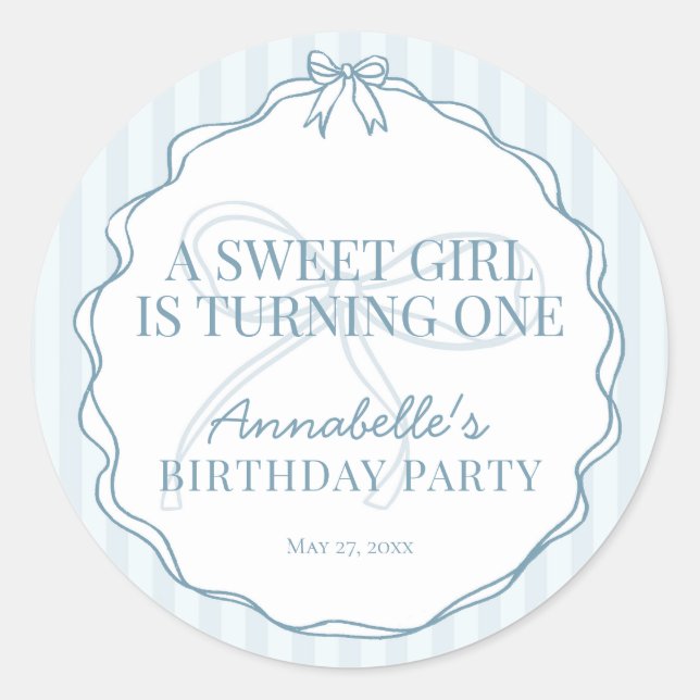 Blue Coquette Bow Pastel Birthday Invite Seal (Front)