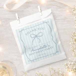 Blue Coquette Bow Pastel Birthday Party Dessert Favour Bags