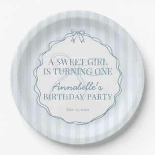 Blue Coquette Bow Pastel Birthday Table Decor Paper Plate