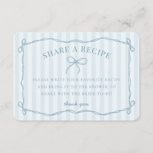 Blue Coquette Bow Pastel Bridal Share A Recipe Enclosure Card